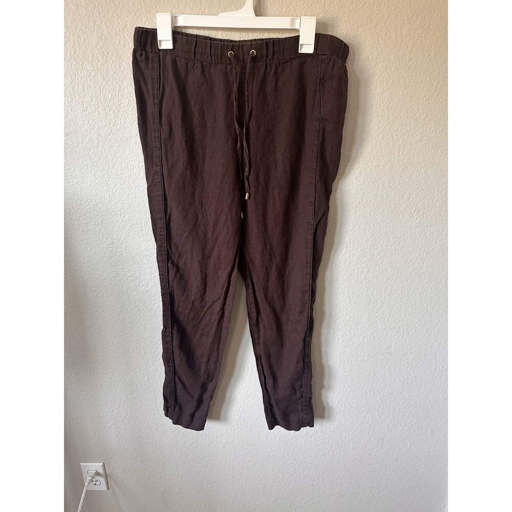 Ellen Tracy 100% Linen Drawstring Jogger Pants Brown Size M Coastal Grandma - Picture 3 of 8